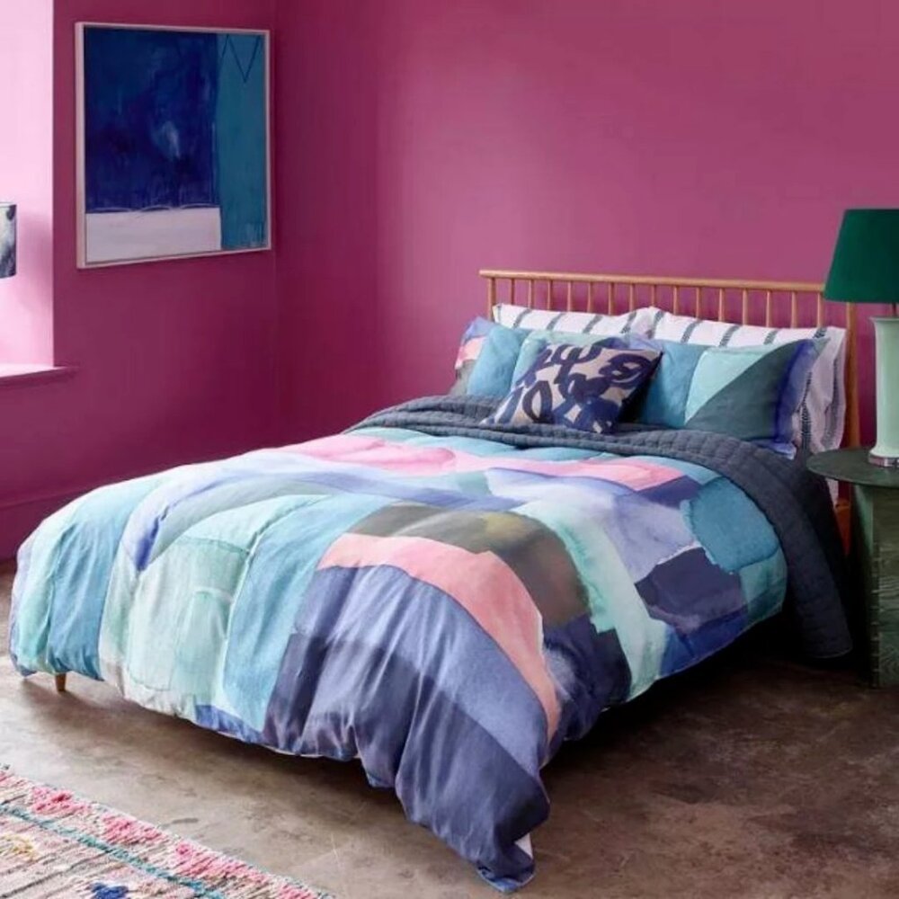 Bluebellgray Queen Duvet Cover Set 3-Piece Blue Abstract Cotton Bedding